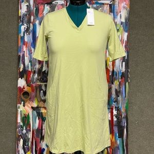 EILEEN FISHER Organic Cotton V-Neck Knee Length Short Sleeve Dress in Lemic - XS